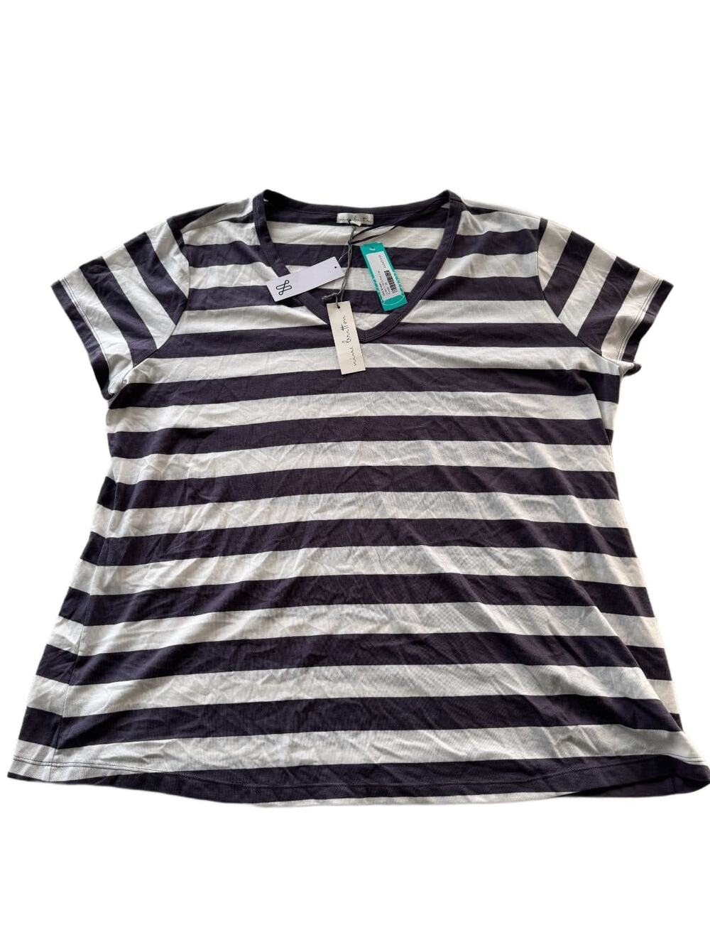 Nine Britton Levon V-Neck Knit Top Women's 2X Purple White Striped Tee NWT